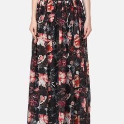 Scorpius Black & Red Georgette Floral Print Skirt-47