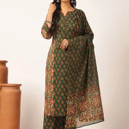 GULMEHAK Women Ethnic Motifs Printed Regular Pure Cotton Kurta with Trousers & With Dupatta-picture-9