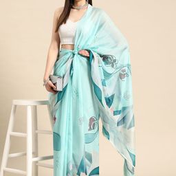 Silk Land Abstract Print Chanderi Saree-image-49