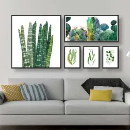 999store White & Green Leaves Multi Frame Painting-17
