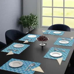 Saral Home Blue Cotton 42 TC Placemats with Napkin - Set of 12-11
