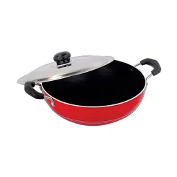 Nirlon Non-Stick Red Aluminium Cookware Deep Pot with Lid Classic Range Curry Pan-0