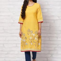 Rangriti Yellow Printed Straight Kurta-image-56