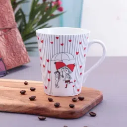 Clay Craft White & Red Ceramic 8.9 cm Milk Mug (0.33 L) - Set of 2-18