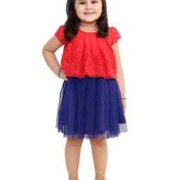 KidsDew Kids Red & Blue Self Design Dress-picture-16