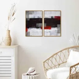 999Store Grey & White Vinyl Wall Painting Panel with Fibre Frame - Set of 2-image-1