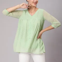 Jaipur Kurti Green Self Pattern Top-image-65