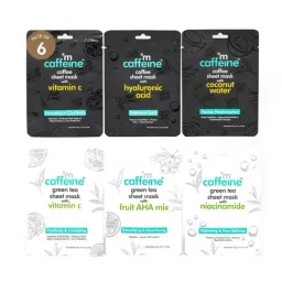 mCaffeine Hydrating & Clarifying Face Sheet Masks with Green Tea & Coffee - Set of 6-62