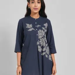 Rangmanch By Pantaloons Navy Cotton Regular Fit Printed Kurti-image-0