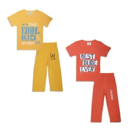 Vimal Jonney Kids Yellow & Rust Printed T-Shirt Set-image-77