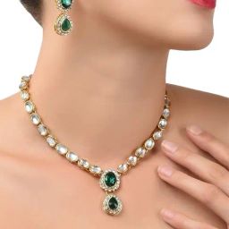 Zaveri Pearls Green Kundan & Stones Wedding Collection Necklace & Earring Set-ZPFK9597-19