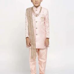 Kids Island Boys Pink Jaquard Full Sleeves Indowestern Set-picture-29