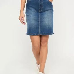 MADAME Mid Blue Solid Skirt-picture-25