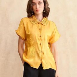 RAREISM Yellow Cotton Blend Solid Short Sleeves Shirt-picture-11
