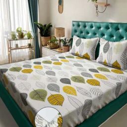 Klotthe Multicolor 300 TC Polycotton Double Elastic Bedsheet with 2 Pillow Covers-image-45