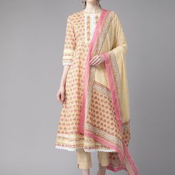 Amirah s Women Floral Printed Empire Pure Cotton Kurta with Trousers & With Dupatta-16