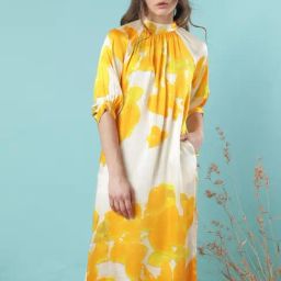 RAREISM Yellow Modal Abstract A-Line Dress-picture-10