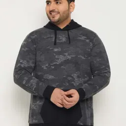 bigbanana Dark Grey Regular Fit Printed Cotton Plus Size Hooded Sweatshirt-picture-32
