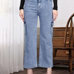 DressBerry Women Comfort Wide Leg High-Rise Light Fade Acid Wash Stretchable Jeans-image-12