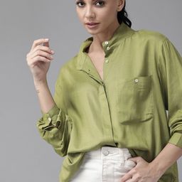 Roadster Women Olive Green Solid Casual Shirt-image-90