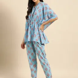 Clt.s Blue Printed Kaftan With Pyjamas image 3