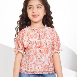Peppermint Kids Orange & White Printed Top-image-48