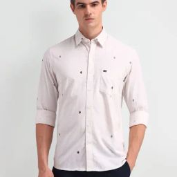 Arrow Sport Off White Cotton Slim Fit Printed Shirt-image-92