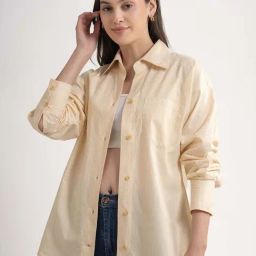 Lounge Dreams Yellow Cotton Regular Fit Striped Shirt-image-37