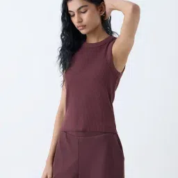 Superstar by Westside Brown Ribbed Cotton-Blend Tank Top-picture-38