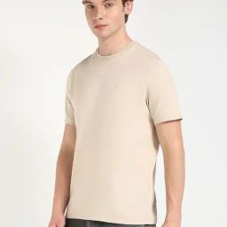 CALVIN KLEIN JEANS Beige Textured Regular Fit Cotton T-Shirt-image-61