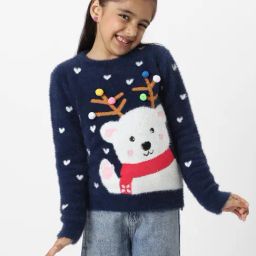 Nauti Nati Girls Navy Graphic Regular Fit Sweater-picture-49
