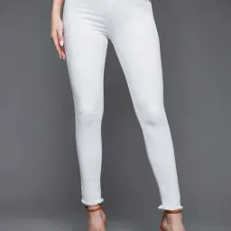 Miss Chase White Skinny Mid Rise Bleached Clean Look Cropped Light Weight Stretchable Denim Jeans-image-43