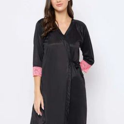 Clovia Black Nighty With Robe-image-32