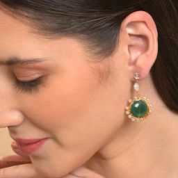 Sohi Green Gold-Toned Pearl Beaded Drop Earrings-3