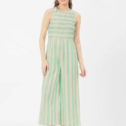 Moomaya Mint & Off White Cotton Blend Striped Jumpsuit-picture-35