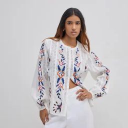 LOV by Westside White Floral Embroidered Cotton Blouse-image-41