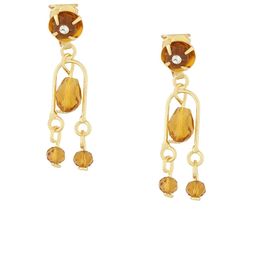 FirstBlush Gold-Plated American Diamond Studded Clip On Contemporary Drop Earrings-image-95