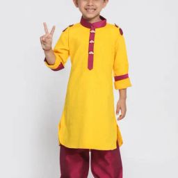 VASTRAMAY Boys Yellow Cotton KurtaSets-picture-16