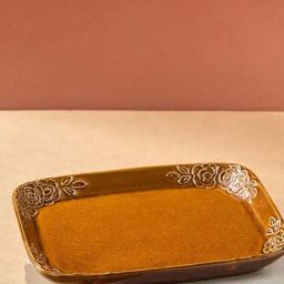 Fabindia Home Chintz Ochre Ceramic Casted Chintz Snack Plate-image-8