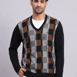 Monte Carlo Black Regular Fit Checks Pullover-19