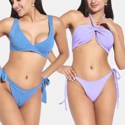 Secrets By ZeroKaata Blue & Purple Plain Swimwear Bikini-image-67