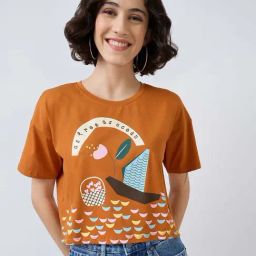 Spykar Amber Orange Boxy Fit Printed T-Shirt-image-38