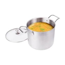The Indus Valley Silver Stainless Steel Stock Pot with Glass Lid (Dia:22cm, 6.5L)-image-9