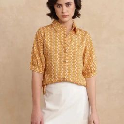 RAREISM Yellow Cotton Blend Printed Short Sleeves Shirt-image-9