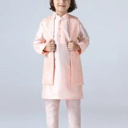 Tahvo Boys Peach Regular Fit Embroidered Kurta Set-picture-31