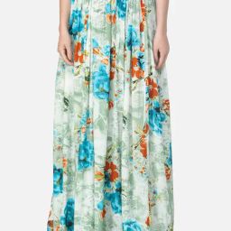Scorpius Green & Blue Floral Print Skirt-image-55
