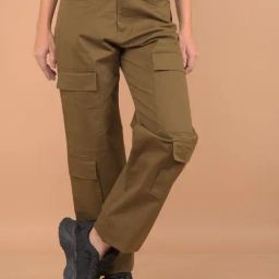 Crimsoune Club Brown Cotton Relaxed Fit Mid Rise Cargo Trousers-image-74