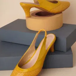 Scentra Women's Mustard Sling Back Stilettos-picture-1