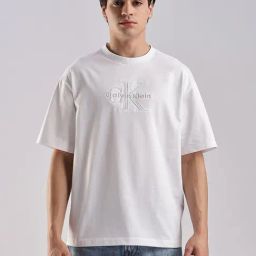 CALVIN KLEIN JEANS White Embroidered Logo Relaxed Fit Cotton T-Shirt-image-34