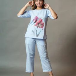Newd Light Blue Cotton Blend Floral Print Co-Ord Set-picture-13